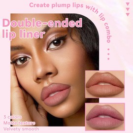 HOSAILY 3 Colors Nude Matte Lip Liner and Lipstick Combo Set, Long-Lasting Creamy Lip Contour Dual Ended 2 in 1 Lipstick with Lipliner Pencil Smooth Lip Crayon Makeup (1+3+4)