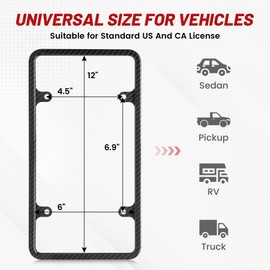 RED WOLF License Plate Frame Stainless Steel Without Obstruction Car License Plate Carbon Coated Fiber Never Rust Unbreakable with Screws 6 x 12 Inch Universal for Car Truck Van (1 Pack)