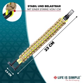 LIFE IS SIMPLE Paracord Survival Bracelet, Firefighter Yellow, Grey, Adjustable Clasp, for Outdoor, Camping, Hiking