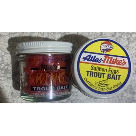 Atlas Mikes 2 Jars Atlas Mikes Salmon Eggs King Trout Bait Red Glitter