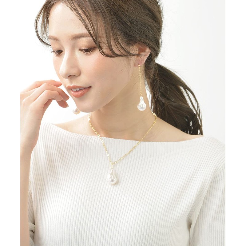 Vingtaine P5005 Baroque Pearl Style Long Chain Earrings, Titanium Post,