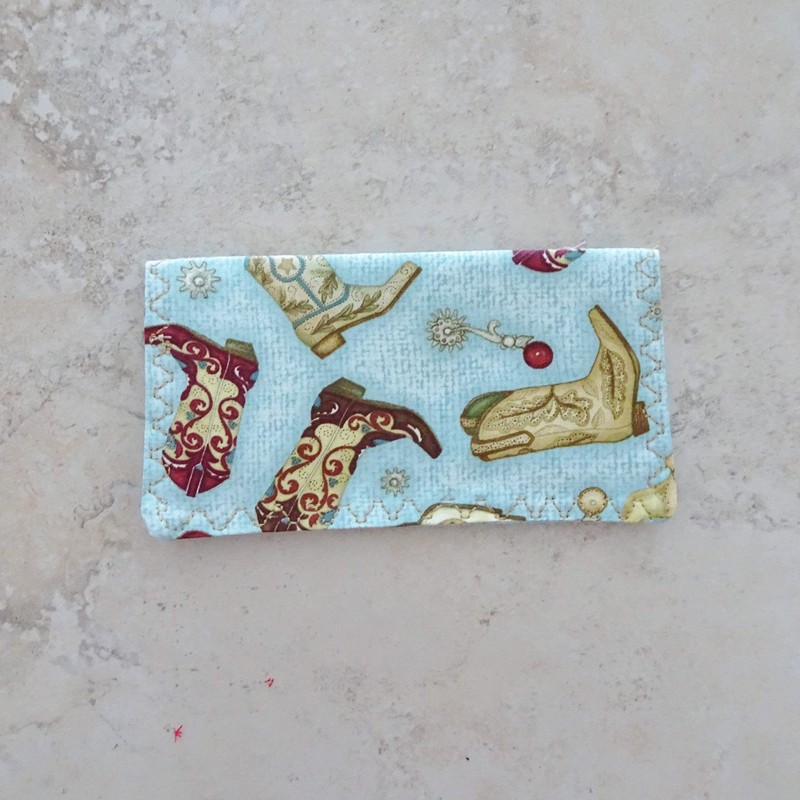 Checkbook Cover - Billfold Wallet - Western Boots Fabric Check