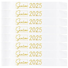 Generic Senior Sash 2025, 8 Pack Gold Glitter White Satin Finally Graduated Senior Cheerleader Sashes for Class of 2025 Graduation Party Supplies