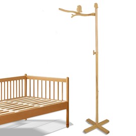 HLEEDUO Floor Standing Wooden Baby Crib Mobile Arm， Natural Wooden Mobile Stand for Crib,Wood Crib Arm with Bird Design& Anti-Dumping Function, Mobile Stand for Crib Mobile & Nursery Decor