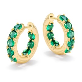 MESOVOR Diamond Hoop Earrings for Women Trendy, 18K Gold Plated Dainty CZ Huggie Earrings | Emerald Green Cubic Zirconia Earrings Christmas Jewelry Gift (Gold-Green)
