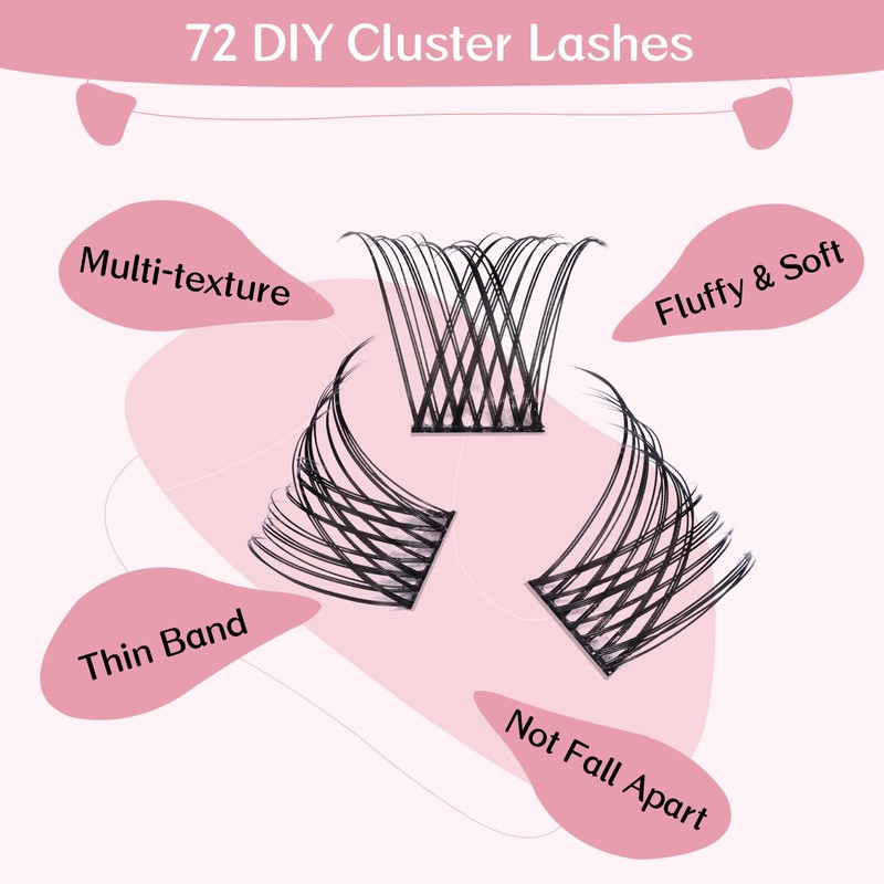 Cluster Eyelashes, Pack of 72 Individual Eyelashes, Eyelash Clusters, DIY