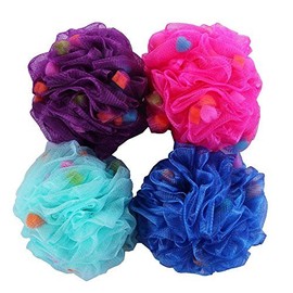 Premium Mesh Poufs (65g/pcs) Bath Sponges Shower Loofahs Exfoliating Mesh Puff - Great for Body Wash Pack of 4