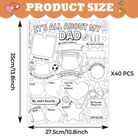 CHUNNIN 40Pcs Father’s Day Coloring Poster Color Your Own All About Dad Poster Bulk Father's Day Arts Craft Gifts for Kids and Fun Home Activities