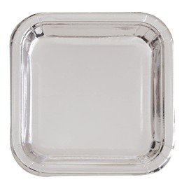Unique Party 32325 - 23cm Foil Silver Square Paper Party Plates, Pack of 8
