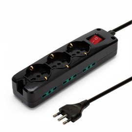 9-way power strip: 3 Schuko sockets + 6 two-value sockets 10/16 A. Cable 1.5 m and switch