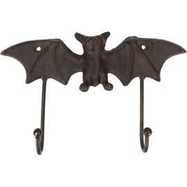 Ebros Gift Pack of 2 Cast Iron Rustic Vampire Dracula's Perch Flying Bat with Spread Out Wings 2-Pegs Wall Hook Wildlife Bats Themed Hanger Organizer Leashes Hat Keys Decor Hanging Sculpture Plaque