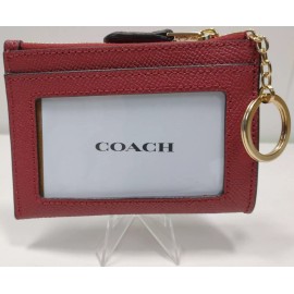 COACH Pass Case Leather RED Women 88250 Fragment Case with Key Ring