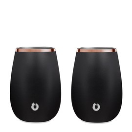SNOWFOX Premium Vacuum Insulated Stainless Steel Classic White Wine Glass, Set of 2, Chilled Wine Stays Icy Cold, Lightweight Stemless Cocktail Glasses,Elegant Home Entertaining Barware,8oz,Black/Gold