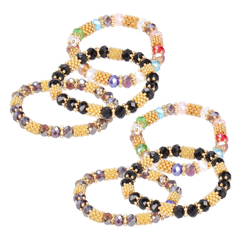 6pcs Beaded Bracelet Shiny Crystal Simple Style Women Girl Jewelry