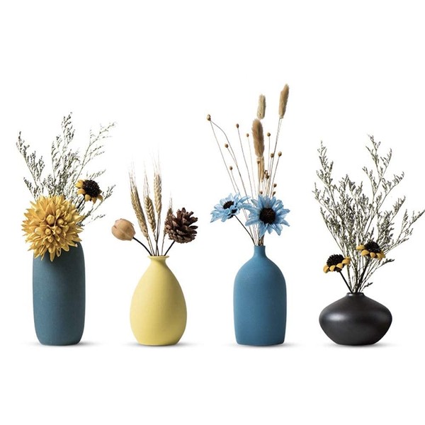 Flower Base, Cute Vase, Small, Ceramic, Frosted Surface, Stylish, Single Vase, European Modern, Simple Design, Interior Decoration, Ikebana, Japanese Style Vase (Yellow)