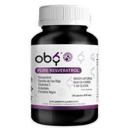 OBY Pure Resveratrol | Suplemento Alimenticio con Antioxidantes: Resveratrol más Semilla de Uva, Vitamina C, Arándano y Pimienta Negra (120 Cápsulas)