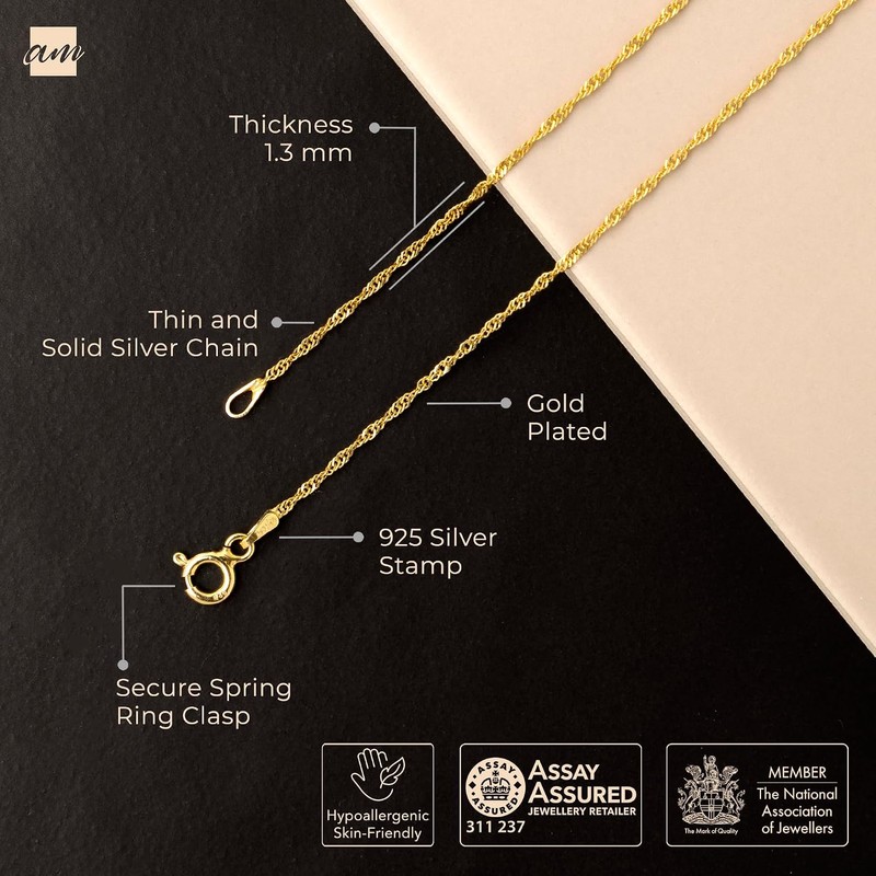 Amberta Cadenas Plata Hombre Mujer Collar Fino Singapur Veneciano Paperclip