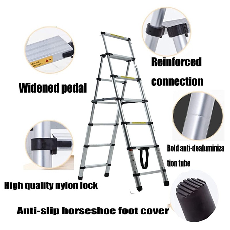 5+6 Steps(5.6ft + 6.6ft) AluminiumTelescoping Ladder Extension Ladder A-Frame Telescopic