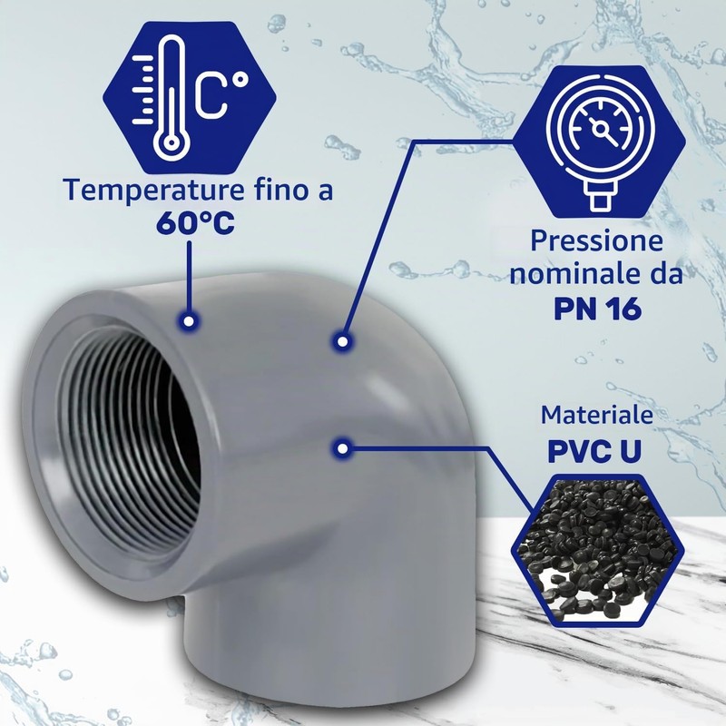 Tubo Gomito PVC U 90° Ø50mm x 1 1/2” Collegamento