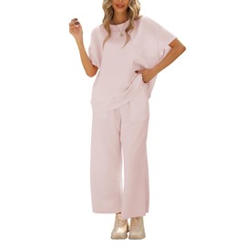 Famulily Womens Lounge Travel Sets 2 Piece Cozy Sweatsuit Sets Fashion Loungewear Pajamas Sets Pink S