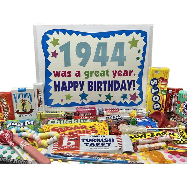 RETRO CANDY YUM ~ 1944 79th Birthday Gift Box of Nostalgic Candy from Childhood for 79 Year Old Man or Woman Born 1944