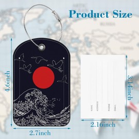 Japanese Storks and Wave Leather Luggage Tag for Suitcase 2 Pack Luggage Tag with Privacy Name ID Label and Stainless Steel Loop for Travel Bag Suitcase