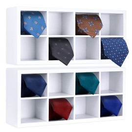 FTUREERA Tie Rack, Bamboo Wall Mounted Tie Box or for Closet Drawer Organizer, 2 Pack 16 Compartments, Storage for Dressing Room, Bedroom, Men Closets - Ties, Belt, Briefs, Socks