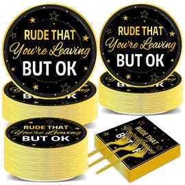 200Pcs Rude That You’re Leaving But OK Party Supplies Set Coworker Leaving Farewell Tableware Plate Napkin Dinnerware Table Party Decoration for Goodbye Going Away Retirement Party Favors for 50 Guest