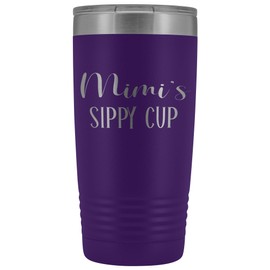 Mimi's Sippy Cup Grandma Tumbler 20 oz. Stainless Steel Engraved Insulated Hot Cold Cup Purple
