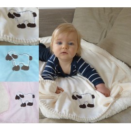 Super Soft Baby Blanket With Coat in Cream, Pink, Pastel Blue with Cute Embroidered Sheep 70 x 100 cm Cuddly Blanket Won't rush me. TYP172