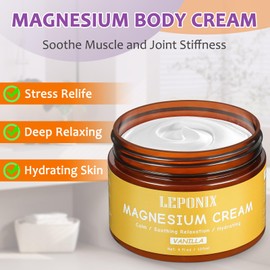LEPONIX LEPONIX Magnesium Cream for Sleep, Magnesium Body Butter, Leg Cramps & Pain, Muscle Relaxation, Magnesium Lotion for Sleep, Magnesium Balm for Men Women, Safe for Kids (120ml, Vanilla)
