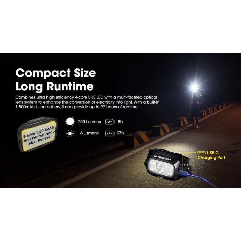 Nitecore NU30 500 Lumen LED Rechargeable Headlamp with White and