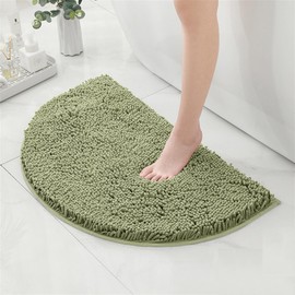 Reyox Chenille Half Circle Bathroom Rug, Non Slip Water Absorbent Bath Mat, Washable Bath Rugs for Bathroom Floor Bathtub Sage Green 1.3 x 2.0 Feet