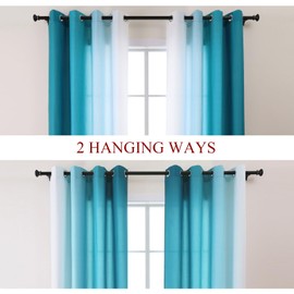 L.Z.E Teal and White Privacy Curtains for Kitchen Bay Windows Short Eyelet Ombre Light Filtering Curtains & Drapes for Bedroom Living Room Dining Room 58 Inch Drop Opaque Thin 145 cm Gradient Design
