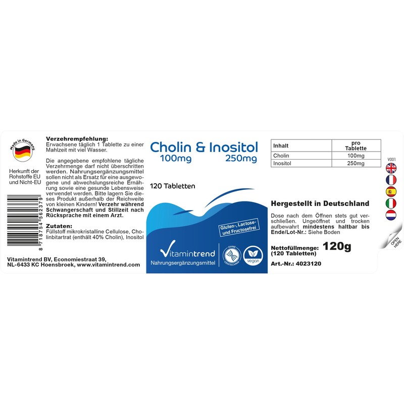 Cholin & Inositol - mit 100mg Cholin und 250mg Inositol