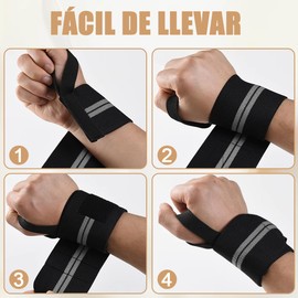 4 Piezas Muñequeras Gym, Muñequeras Crossfit Deportivas para Hombres y Mujeres con Soporte Ajustable,para Levantamiento de Pesas, Fitness y Entrenamiento (Gris)