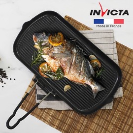 [Invicta] Cast iron wide grill 37x22cm (folding handle) / [인빅타] 무쇠주물 와이드 그릴 37x22cm (폴딩핸들)