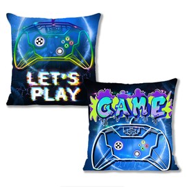 Cosymate Pack of 2 Gaming Cushion Covers Gamer Pillow Covers Bedroom Accessories for Gaming Themed Sofa Bedroom Car Office Decor, 18x18inch, Video Game Controller Patterns