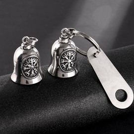 TURTLEDOVE Viking Vegvisir Motorcycle Ride Bell, Stainless Steel Guardian Motorcycle Angel Bell, Gremlin Bell Motorcycle Accessories