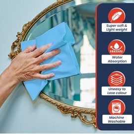 Hi-Shine 10 Next Generation Microfibre Cloth 40x40cm – Chemical Free Microfibre Cleaning Cloth for Glass, Glasses, Stainless Steel, Shiny Surfaces, Window Cleaning Cloths -Glass Cleaning Cloth Blue