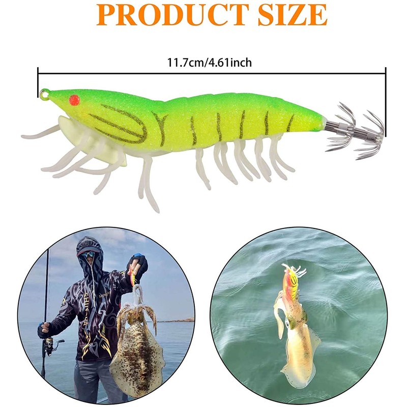 Luminous Squid Jig Hook Saltwater Fishing Lures Plastic Glow Shrimp