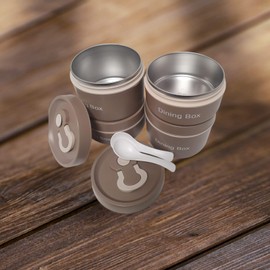 Divas World Portable Lunch Box with Spoon Set Stackable Insulated Bento Lunch Box 4-Layer Stainless Steel Leakproof Food Containers with Thermal Bag Work School Travel (Brown Lunch Box)