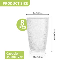 YKUKIZEE 8 Pcs Plastic Drinking Glasses 350 ml, Reusable Acrylic Glasses Tumblers Cups Stacked, 12 oz Unbreakable Plastic Tumblers for Adults Juice Water Picnic Camping Party