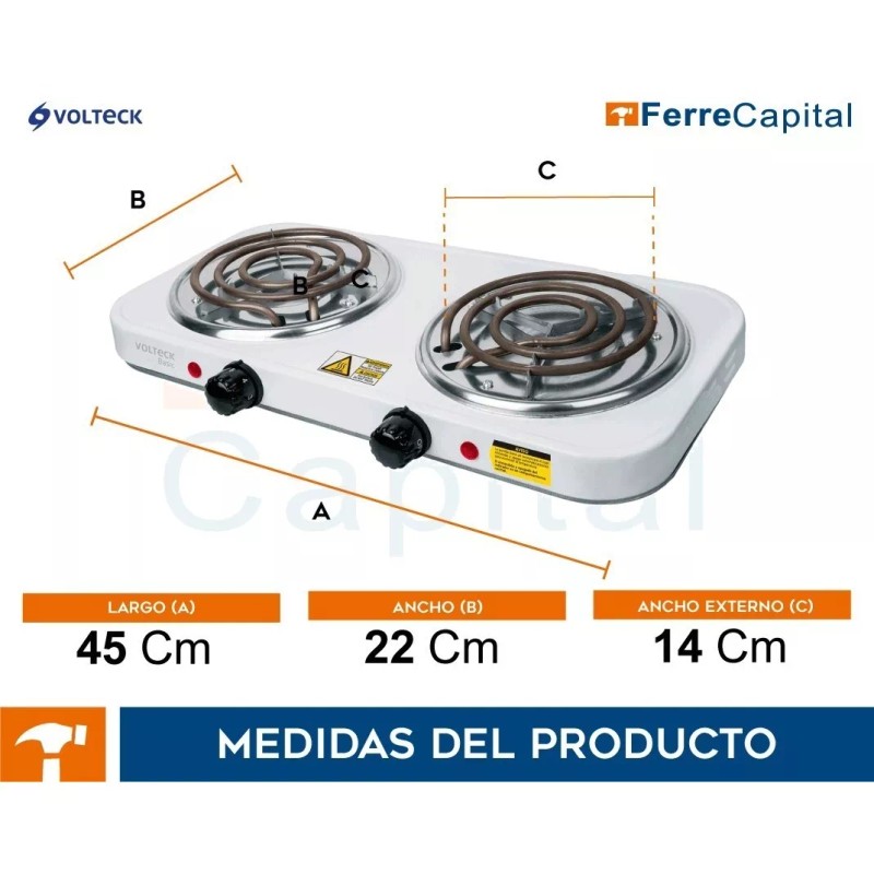 Volteck Parrilla eléctrica Volteck PAEL-2CP blanca 127V