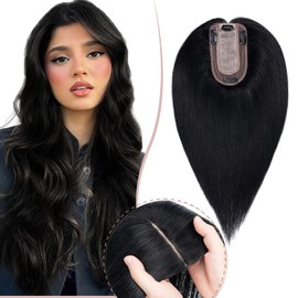 Fellissy Human Hair Topper for Women Hair Toppers for Women Real Human Hair with No Bangs Toppers Hair Pieces for Thinning Hair 12 Inch #01 Dark Black