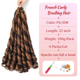 CAZSYSDD French Curly Braiding Hair for Box Braids 22 inch Loose Wave Braiding Hair Pre Stretched Bouncy Braiding Hair Crochet Hair Spiral Curl Synthetic Hair Extensions for Women (P4/30#, 22 Inch)