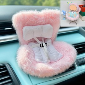 HiOKOU Car Seat for labubu Dolls with Air Vent Clip and Desktop Stand, Cute and Functional Car Ornament for Doll Fans Collectors(Pink)