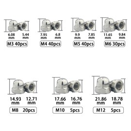 GIVIHGETI Pack of 180 Acorn Nuts M3 M4 M5 M6 M8 M10 M12 Stainless Steel Hexagonal Cap Nuts, Stainless Steel Cap Nuts, Protective Caps Nuts for Screws Threaded Rods & Threaded Bolts