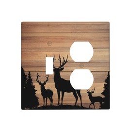 CZRPKEN Decorative Outlet Covers Rustic Brown Wood Deer Elk Pine Tree Nature 2 Gang Wall Plate Cover Single Toggle Duplex Combo Two Switch Light Switch Cover Plate Jumbo Dual Electrical Face Plate