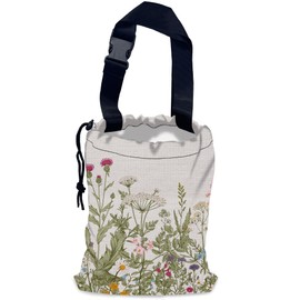 NHNXHWIA Wild Flowers Car Garbage Bag,Botanical Herbs Waterproof Small Car Trash Bag Hanging Back of Seat,Drawstring Hanging Car Trash Bag with Adjustable Buckle for Car Accessories